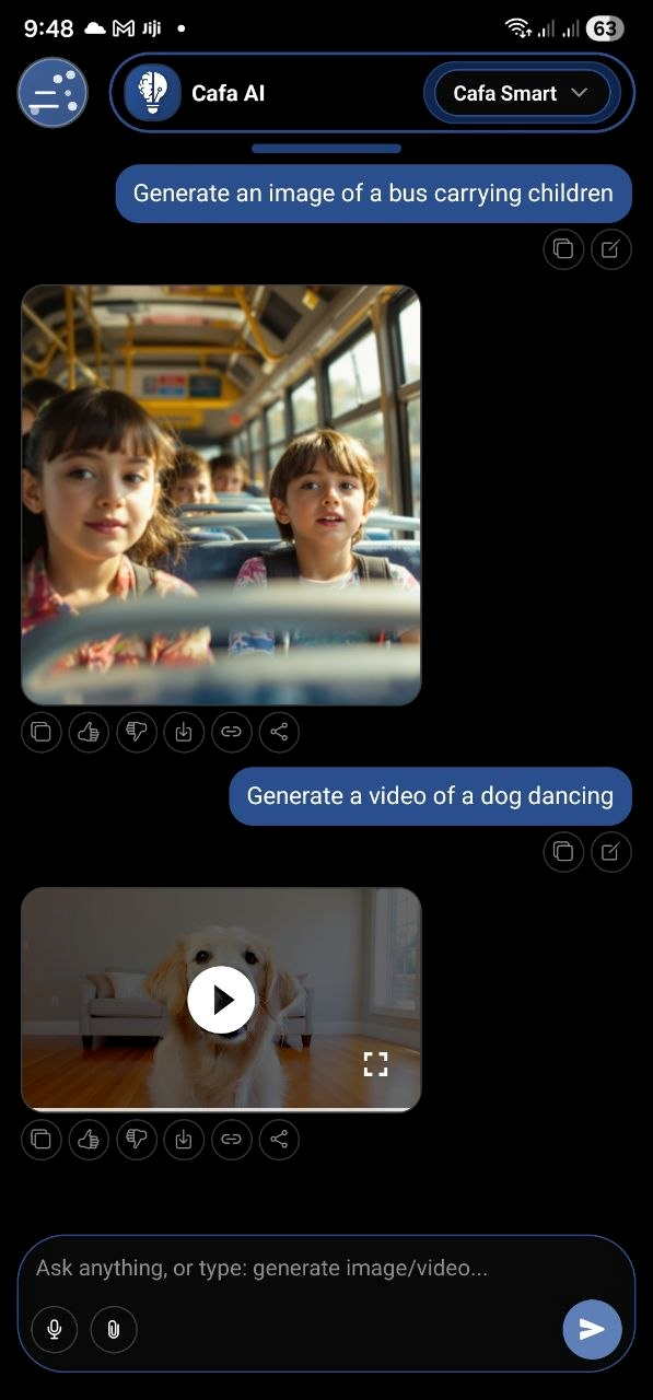 Cafa AI mobile chat interface preview